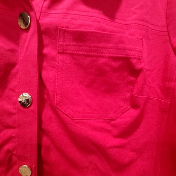 CHICO'S Raspberry Pink Roll Tab Cuff Lined Jacket Sz 1/Medium/8 - Picture 6 of 8